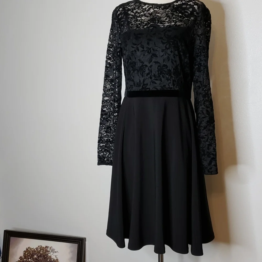 NEW Ralph Lauren Lace Bodice Dress Fit & Flare Long Sleeve Elegant Designer Chic - Picture 12 of 15